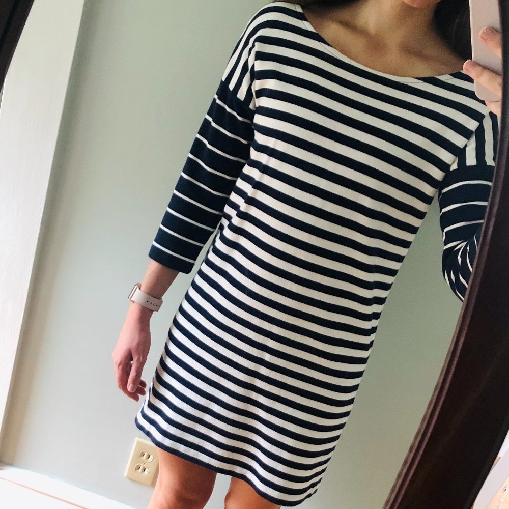 J Crew Navy and White Striped Dress